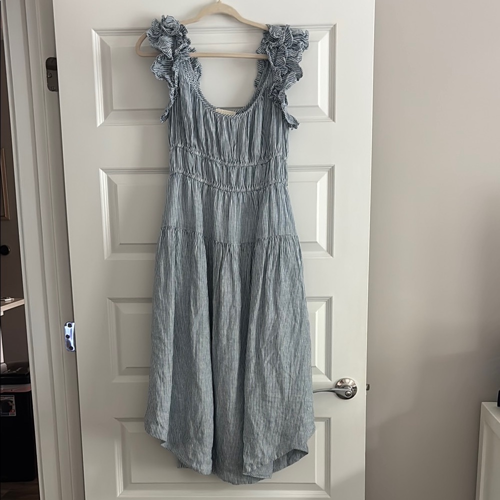 Blue Ruffled Sleeveless Dress